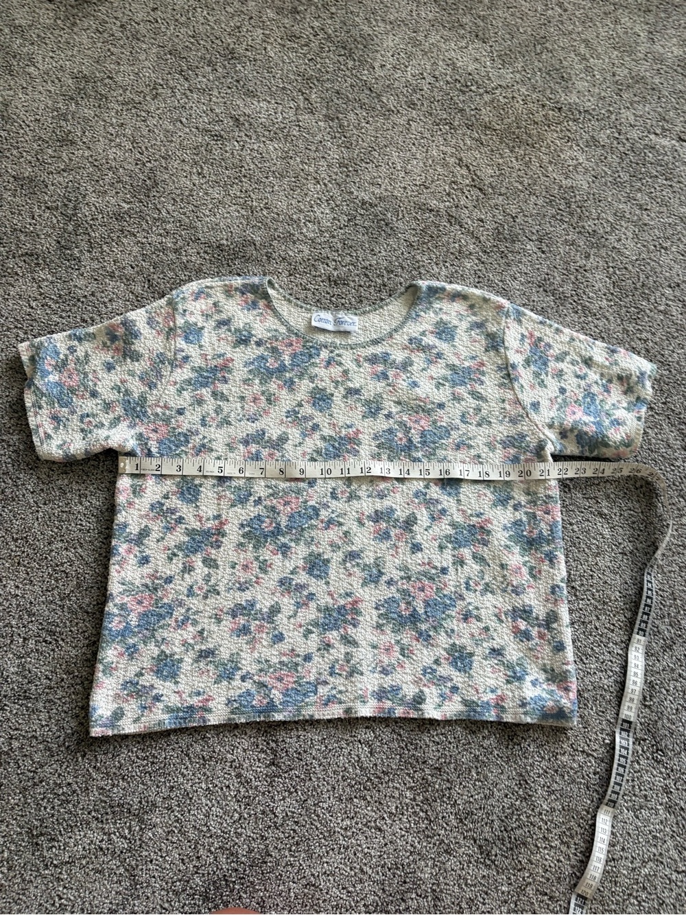 Vintage Floral Knit Sweater Tee - Cream, Blue & Pink - Picture 5 of 6